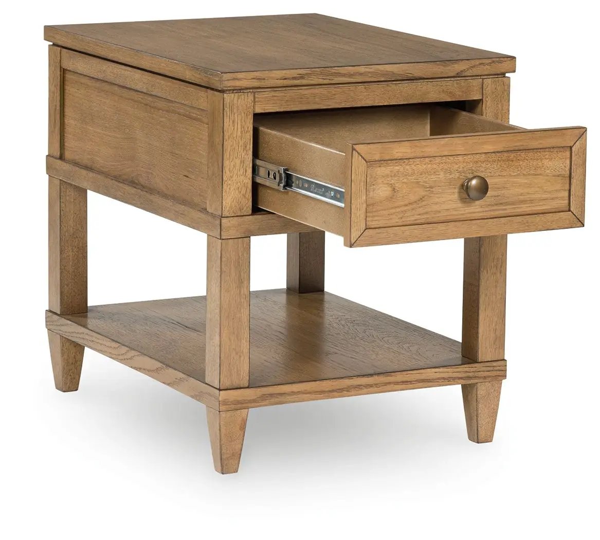 Sharlance Rectangular End Table | Light Brown | 98 Inch Cord Length | Drawer And Bottom Opening