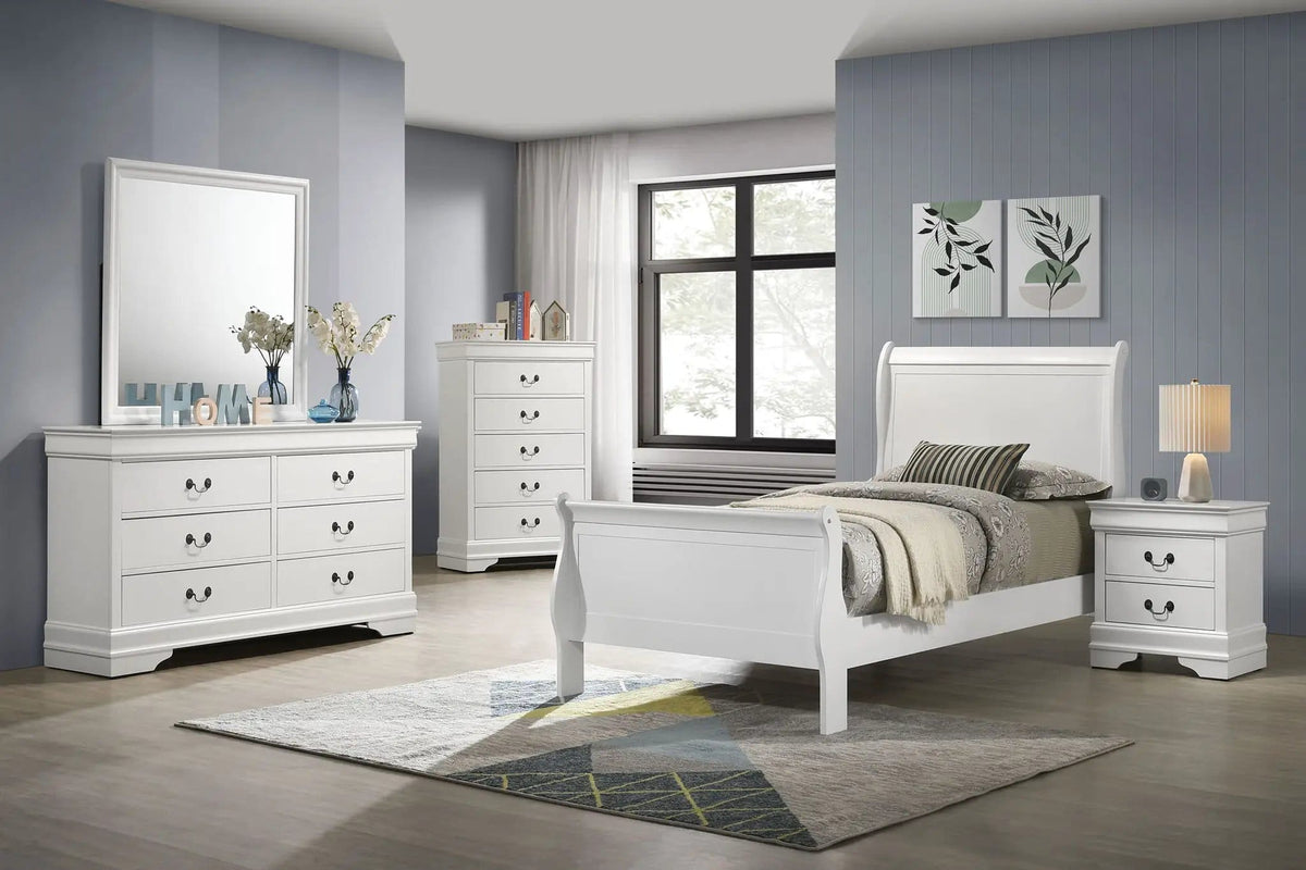Louis Philippe 47-inch Twin Sleigh Panel Bed | 41.25 x 84.5 x 47.25 in | Bedroom Furniture | White
