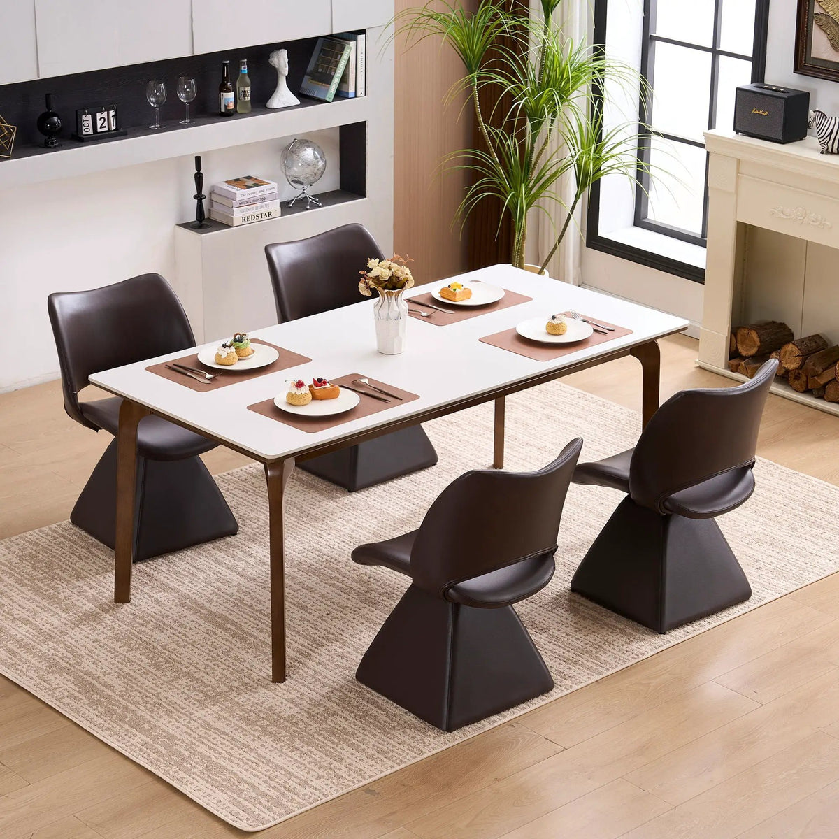 Modern Swivel Dining Chair | High Back | Faux Leather | Black