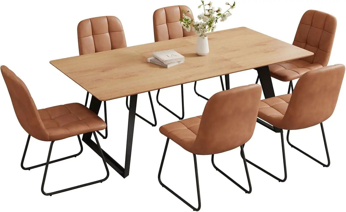 Expandable Oak Wood Dining Table Set For 6 To 8 Seats 51 To 67 Inches from PriceLows™