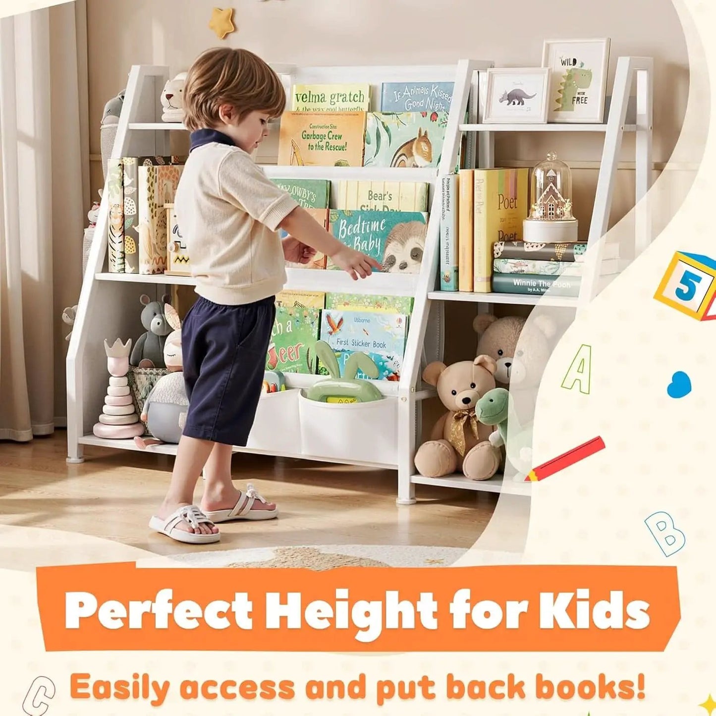 3 Tier Kids Bookshelf Toy Organizer In White Wood And Metal from PriceLows™