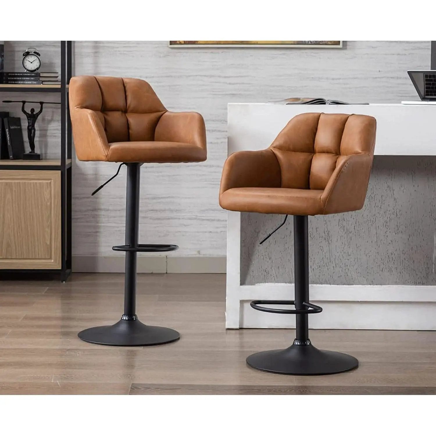 Modern Leather Swivel Bar Stool With Backrest And Armrests from PriceLows™