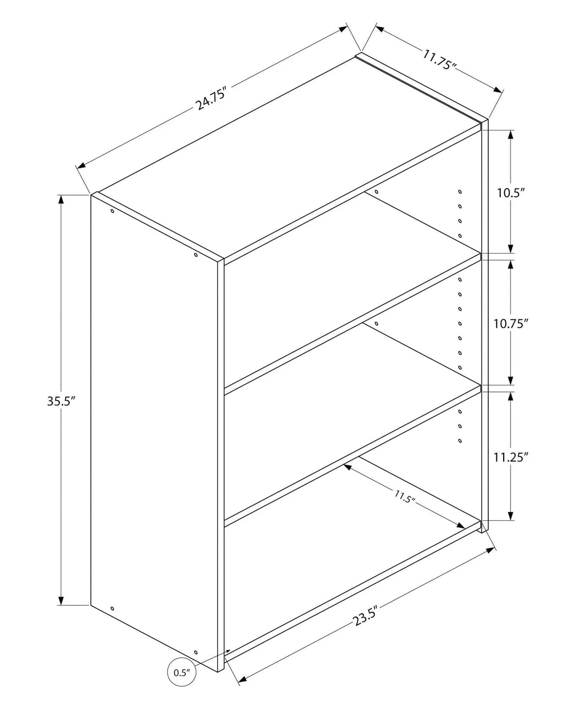 Bookshelf, Bookcase, 4 Tier, For Office, Transitional | 24.75 x 11.75 x 35.5 in | 4-Tier | Home Office