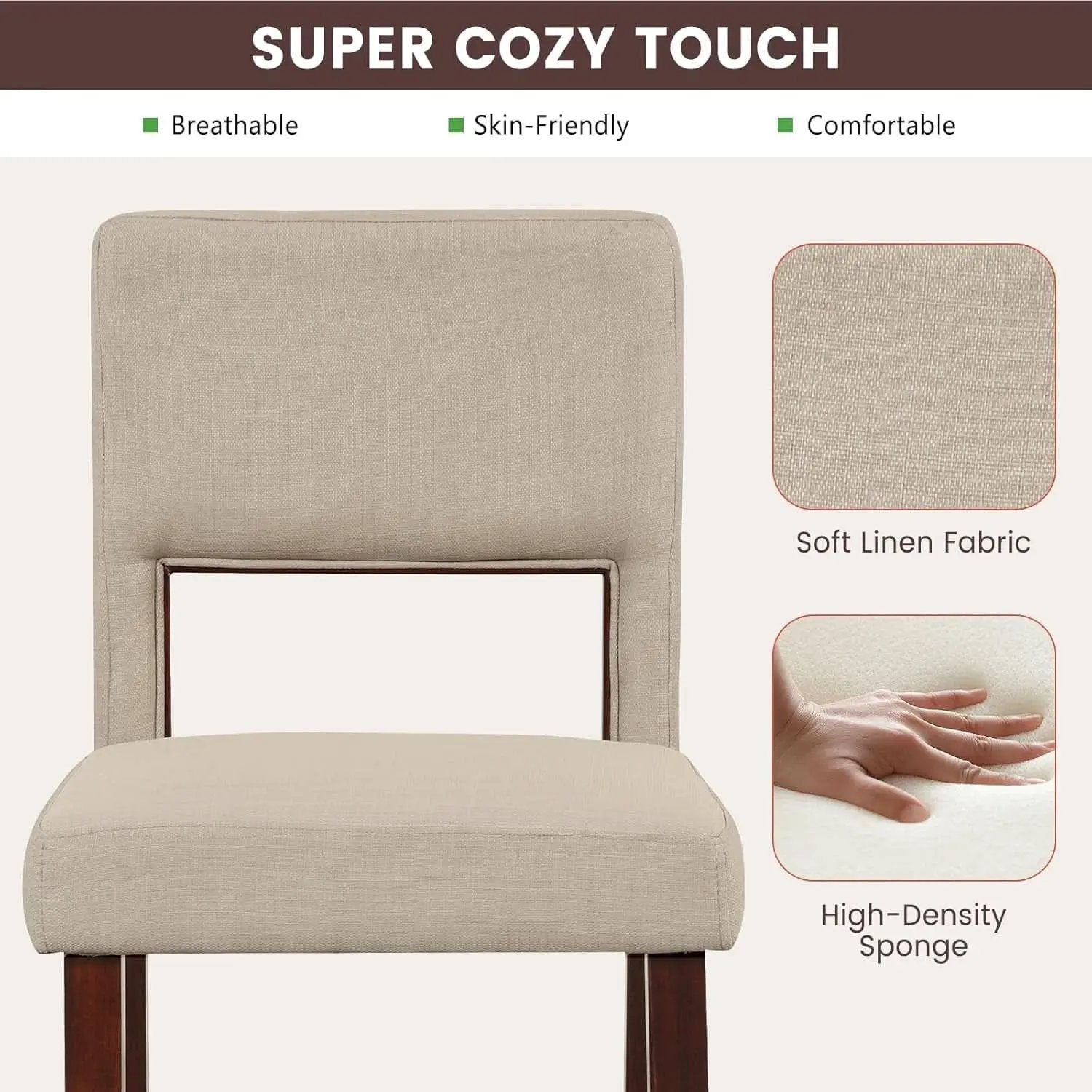24.5 Inch Counter Height Bar Stools Set Of 4 With Back Upholstered Beige Linen For Kitchen Island from PriceLows™