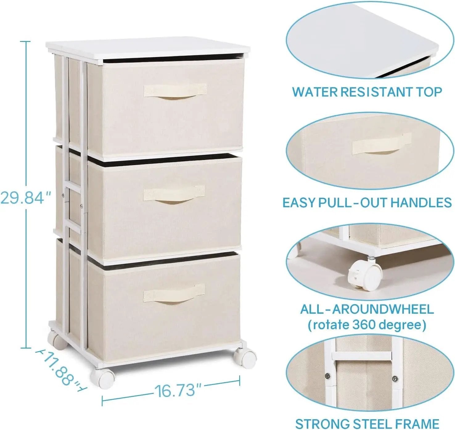Beige Dresser Tower With 3 Drawers And Wood Top Fabric from PriceLows™