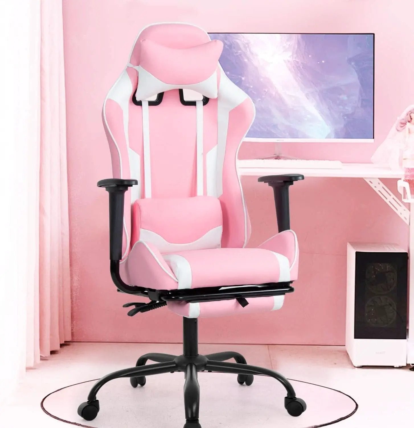 Pink PC Gaming Chair With Lumbar Support For Home Office from PriceLows™