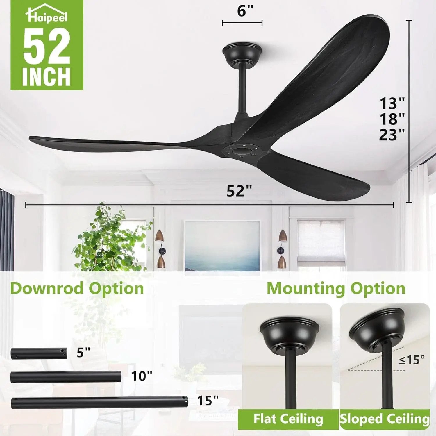 52 Inch Matte Black Ceiling Fan With Remote Walnut Blades from PriceLows™