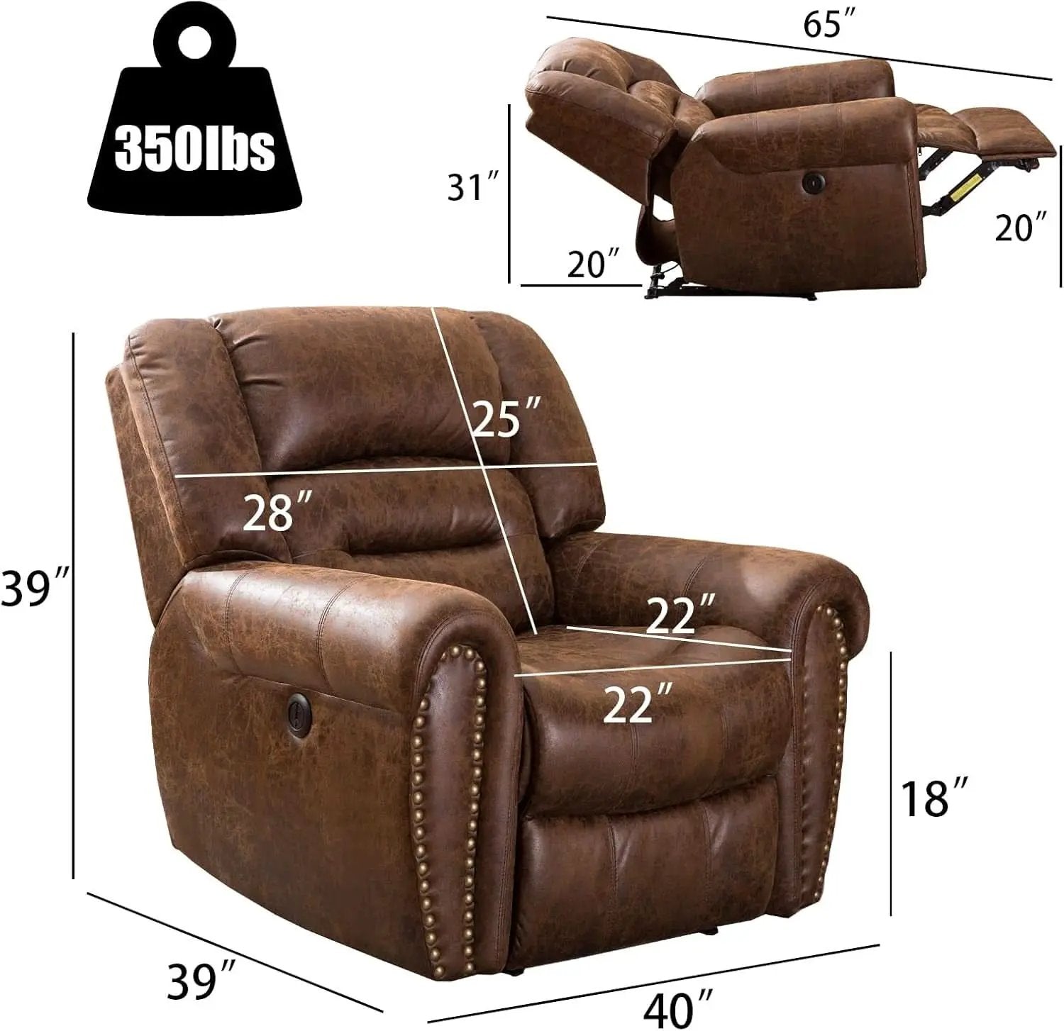 Nut Brown Electric Recliner Chair With USB Port Comfort from PriceLows™