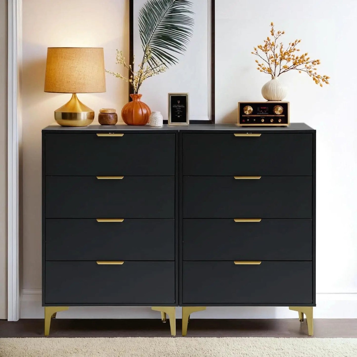 4 Drawer Black Wood Dresser For Bedroom Living Room from PriceLows™