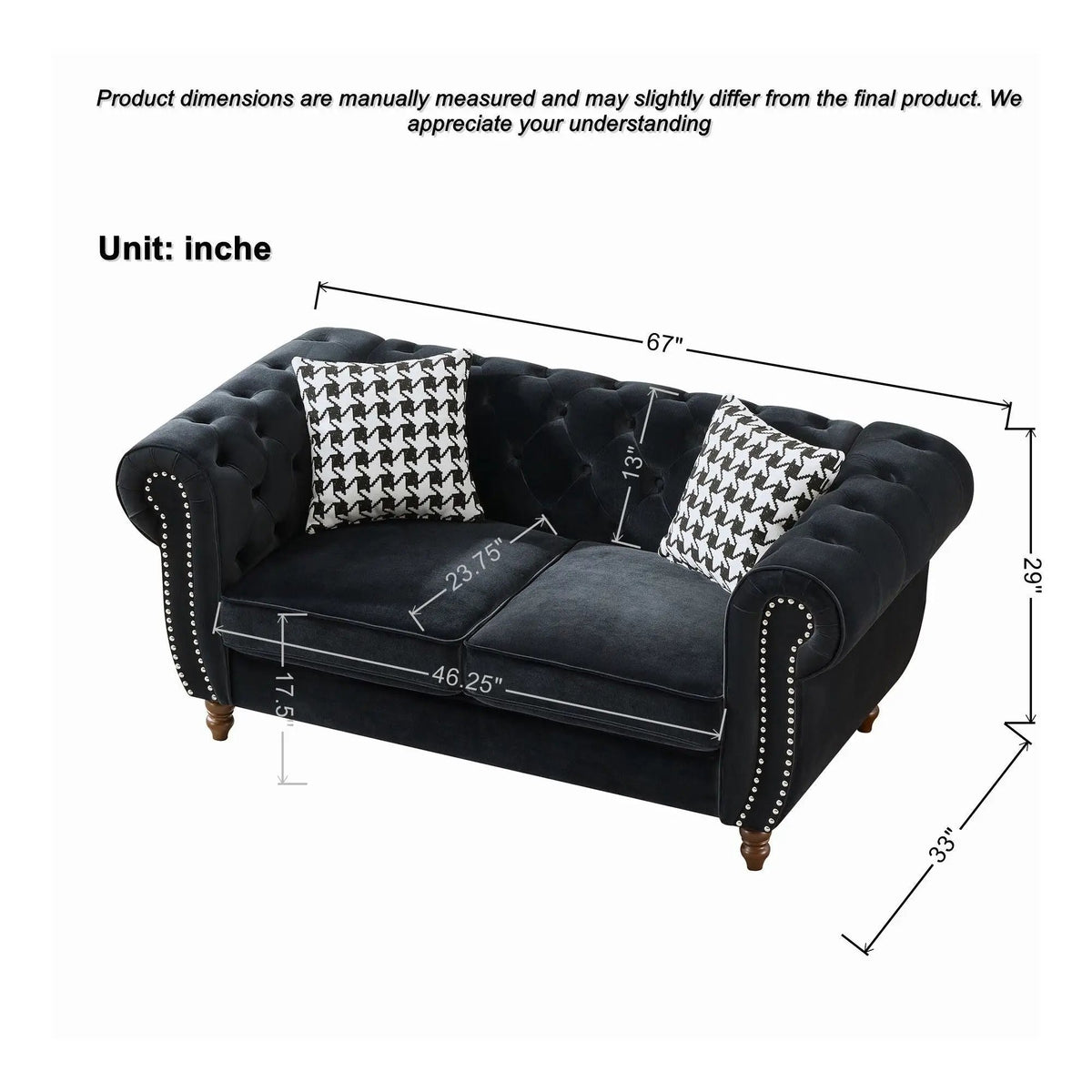 Chesterfield Sofa | Upholstered Fabric | Roll Arms Nailhead | 3 Seater