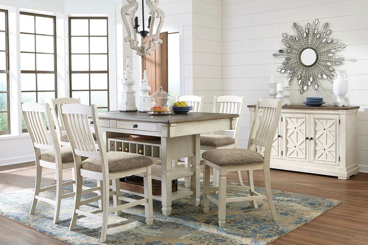 Bolanburg Counter Table Set | 5-Piece Rectangular | Two-Tone Oak And Acacia | Antique White
