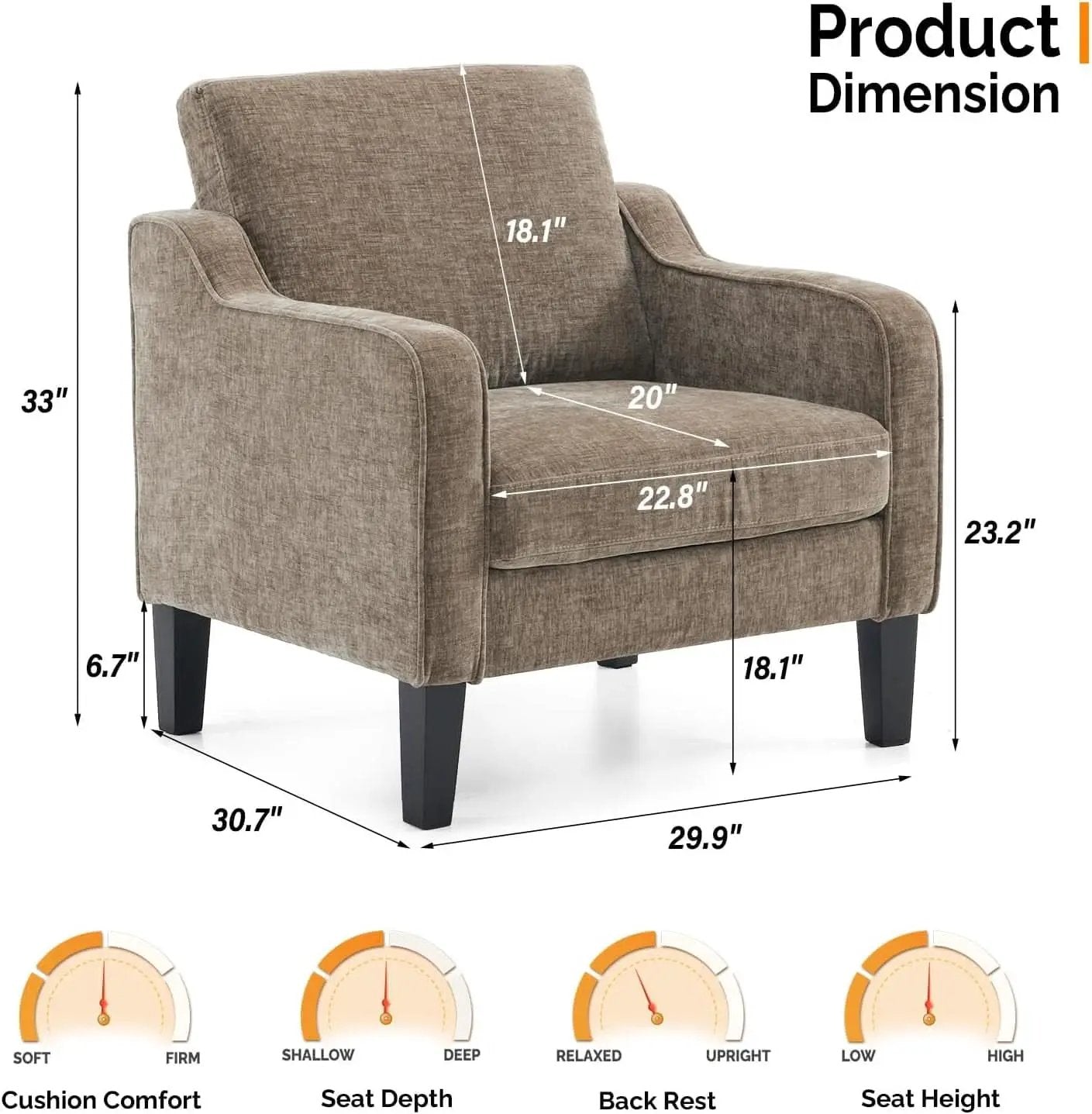 Light Brown Midcentury Upholstered Accent Chairs Set from PriceLows™