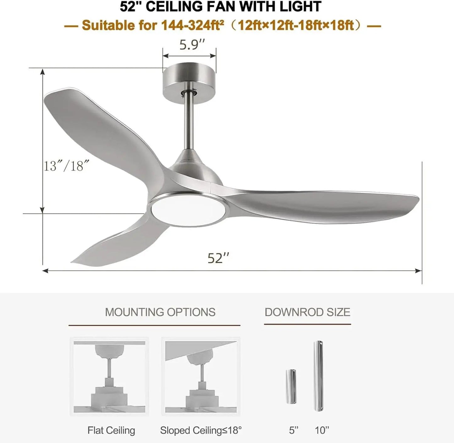 52 Inch Quiet DC Motor Ceiling Fan With LED Lights Remote Control from PriceLows™