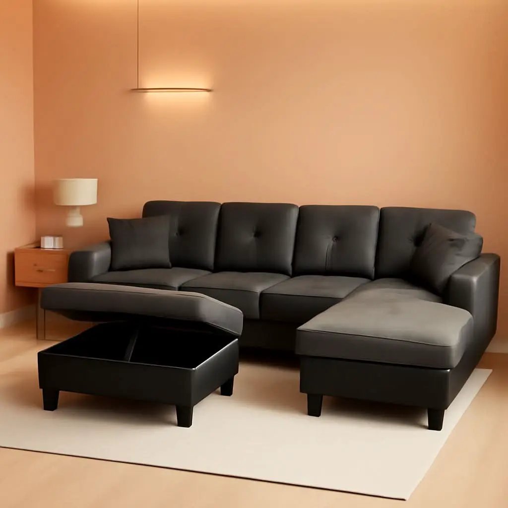Taupe 105 Inch L Shaped Sectional Sofa With Storage Ottoman from PriceLows™