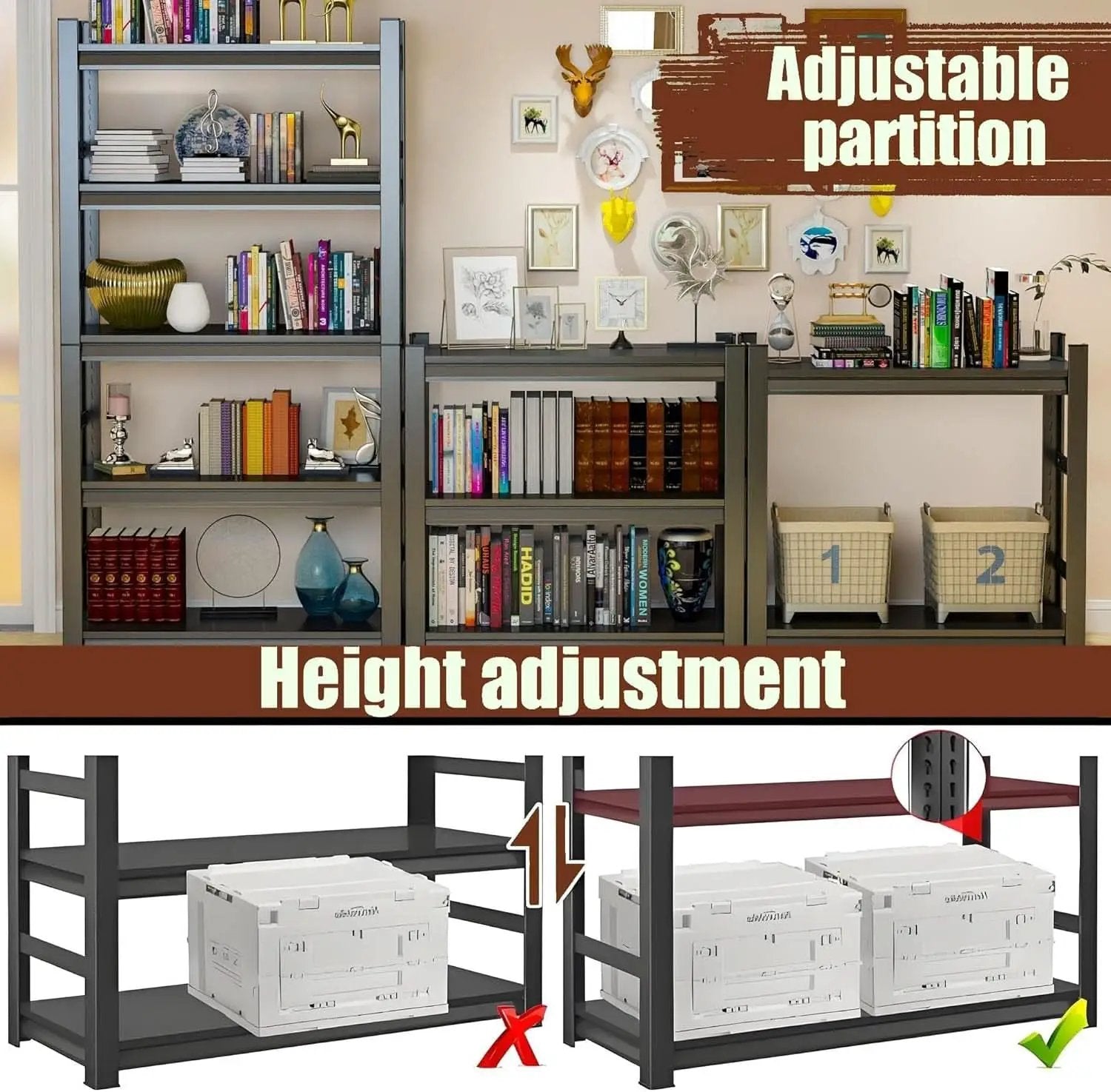 72 Inch Tall Industrial Metal Freestanding Bookshelf from PriceLows™