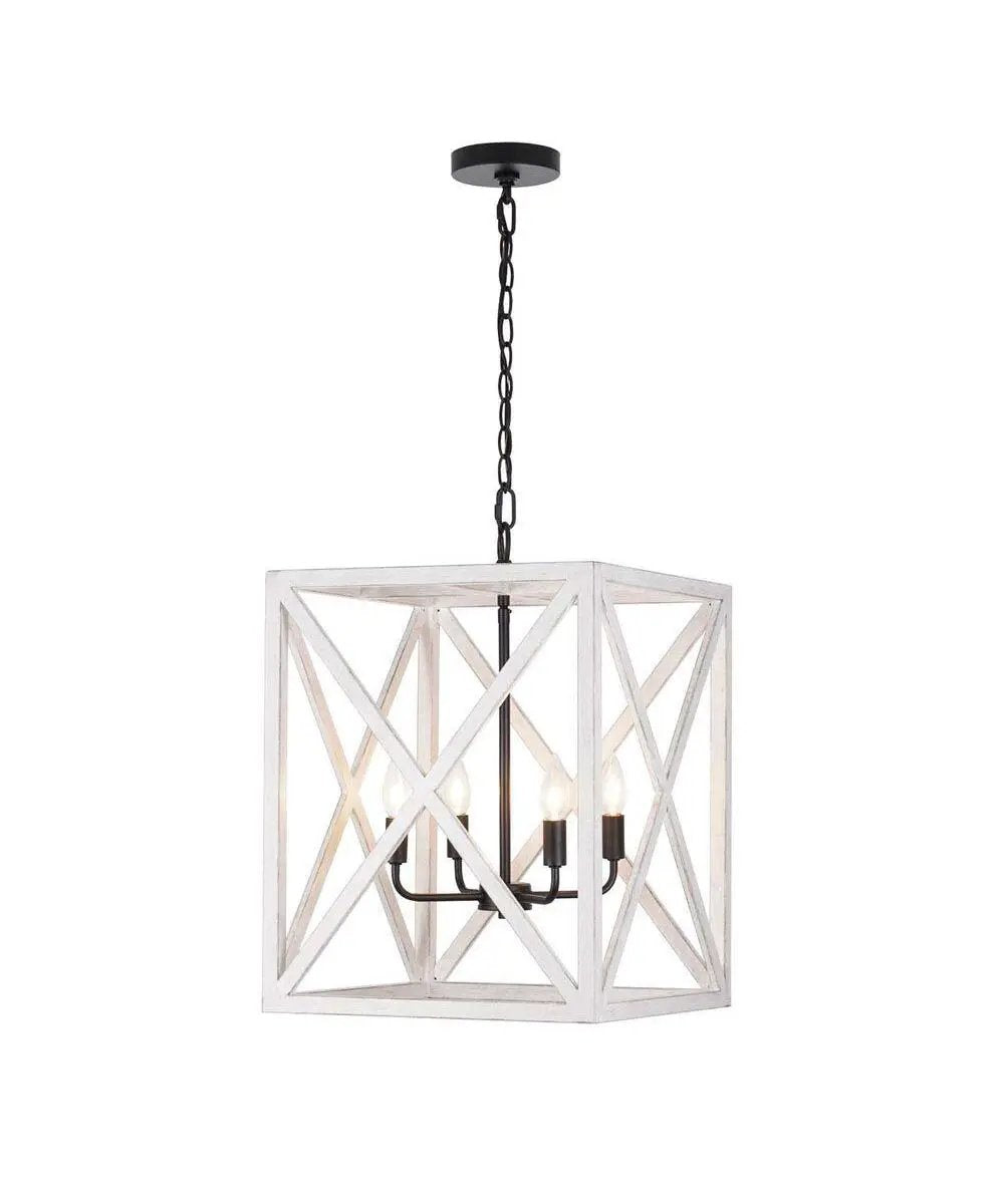 Cage Pendant Light | 4 Light | Distressed White | 16 Inch Width