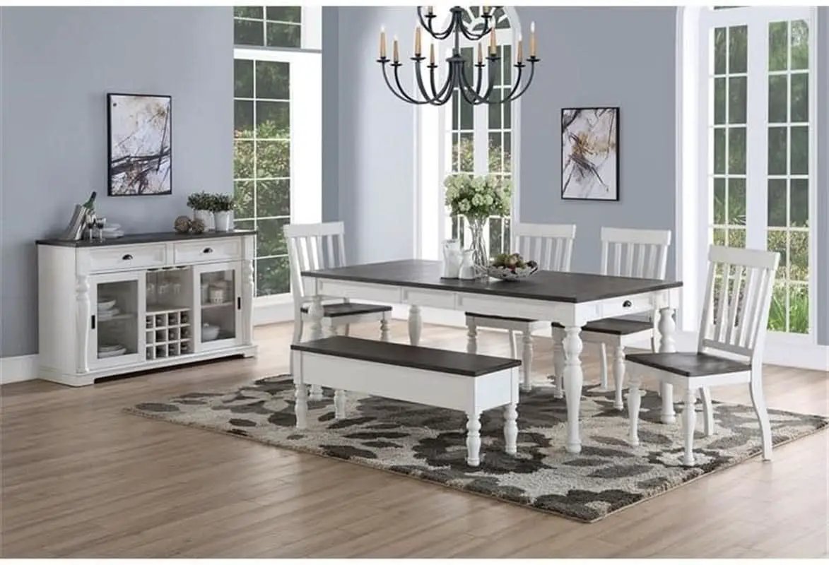 Dining Chair Set of 2 Two Tone Ivory Charcoal Slat Back from PriceLows™