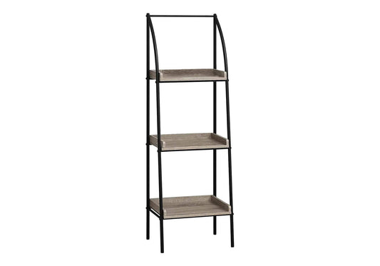 3 Tier Corner Etagere Bookcase | Taupe | 48 Inch Height | Black Metal Frame