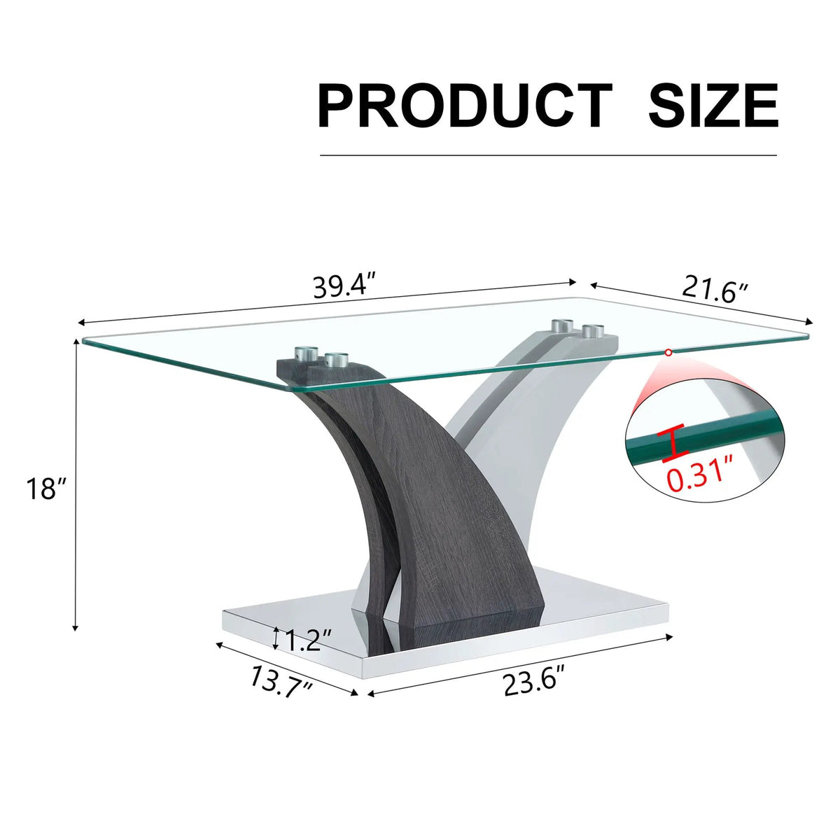 Rectangular Coffee Table | Tempered Glass Top | Artistic Legs | 39.4 X 21.6 In