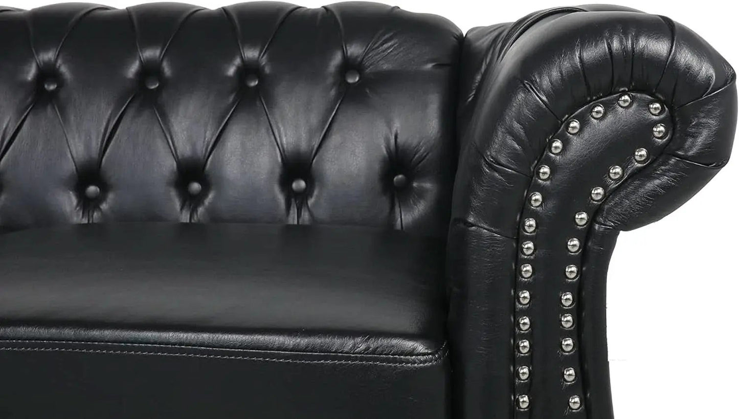 Sectional PU Leather Modular Sofa Couches, Black Tufted Cushions