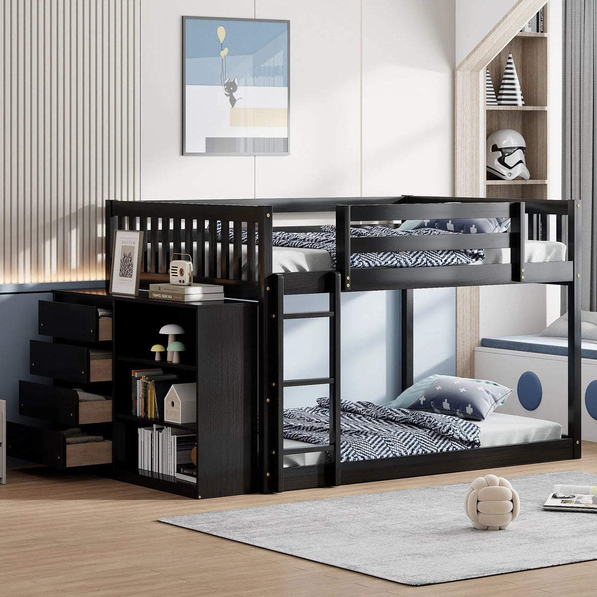 Bunk Bed | Solid Pine Frame | Four Drawers And Three Shelves | Full Size