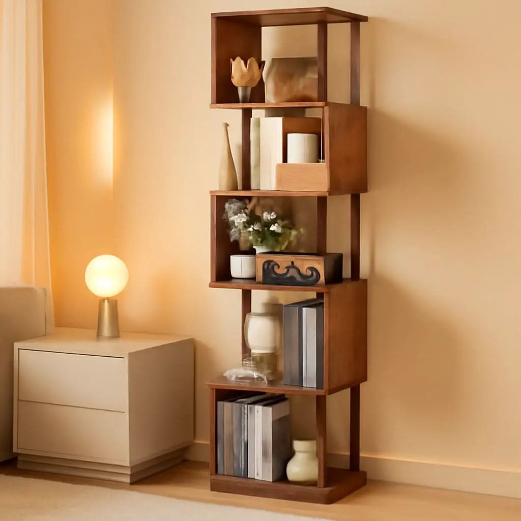 S Shaped 6 Tier Bookshelf Wood And Metal Room Divider from PriceLows™