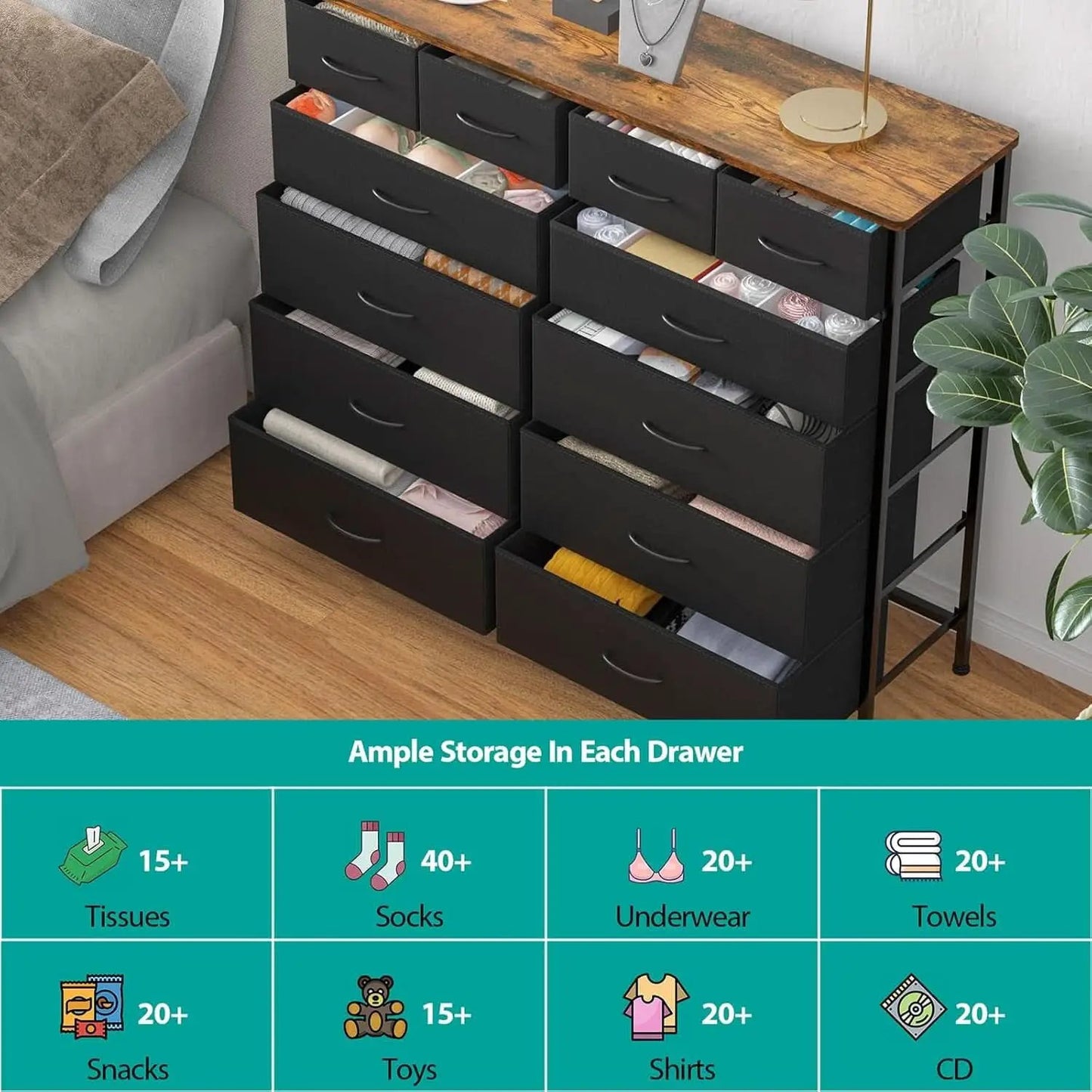 12 Drawer Dresser With Fabric Drawers For Bedroom And Closet Storage from PriceLows™