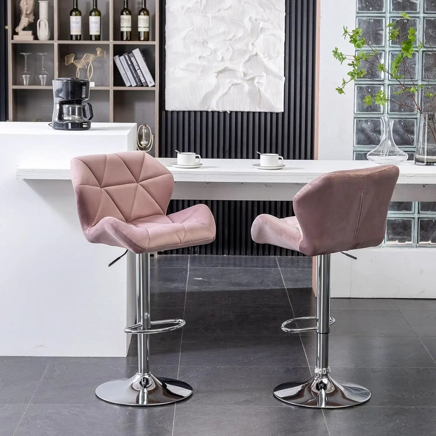 Breni Velvet Diamond Tufted Swivel Bar Stool Set Of 2 Mauve from PriceLows™