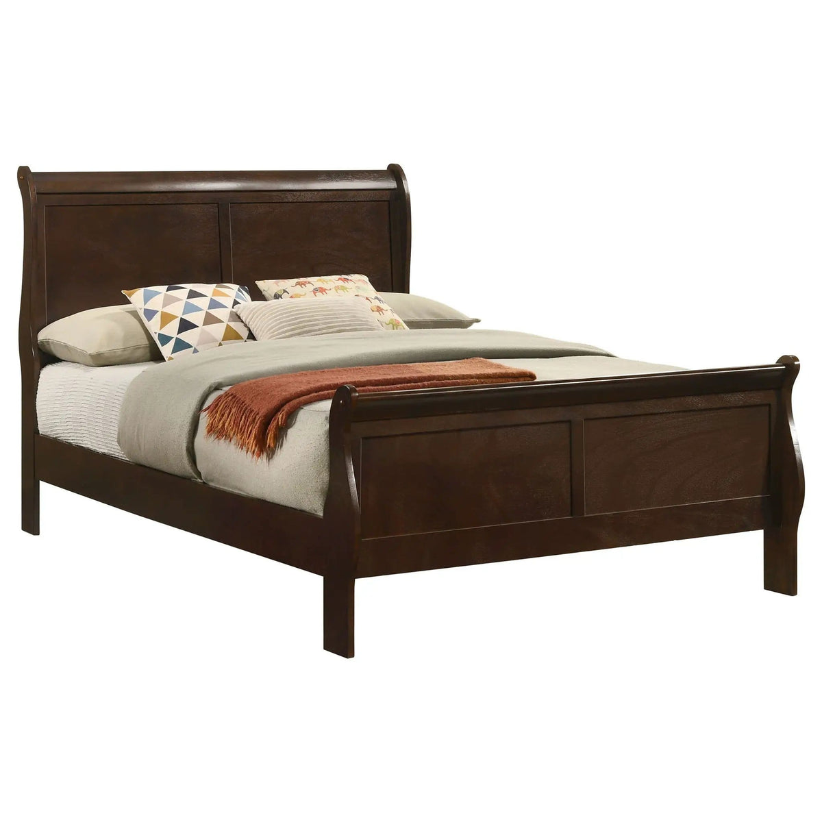 Louis Philippe Wood Full Sleigh Bed | 56.25 x 84.5 x 47.25 in | Wood | Cappuccino
