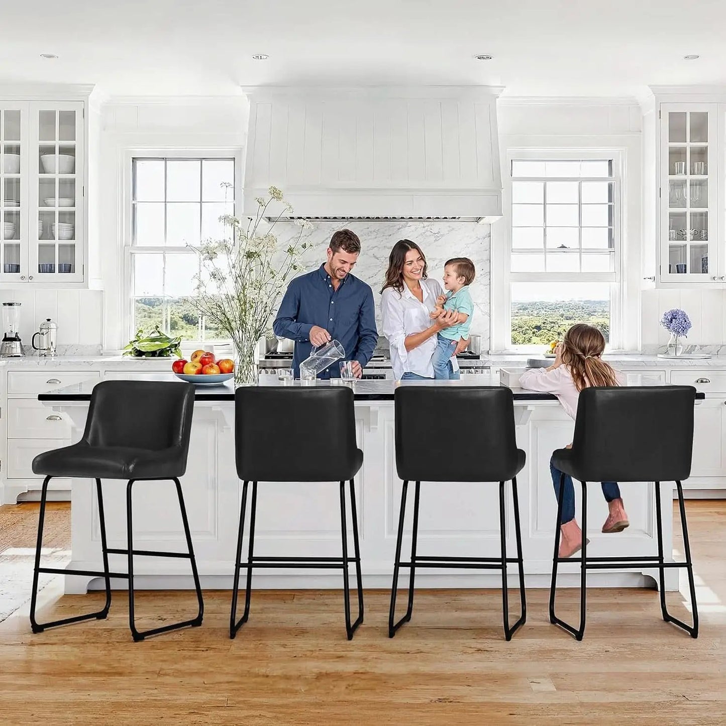 26 Inch Faux Leather Bar Stools Set Of 3 Counter Height With Back Modern Kitchen Island Chairs from PriceLows™