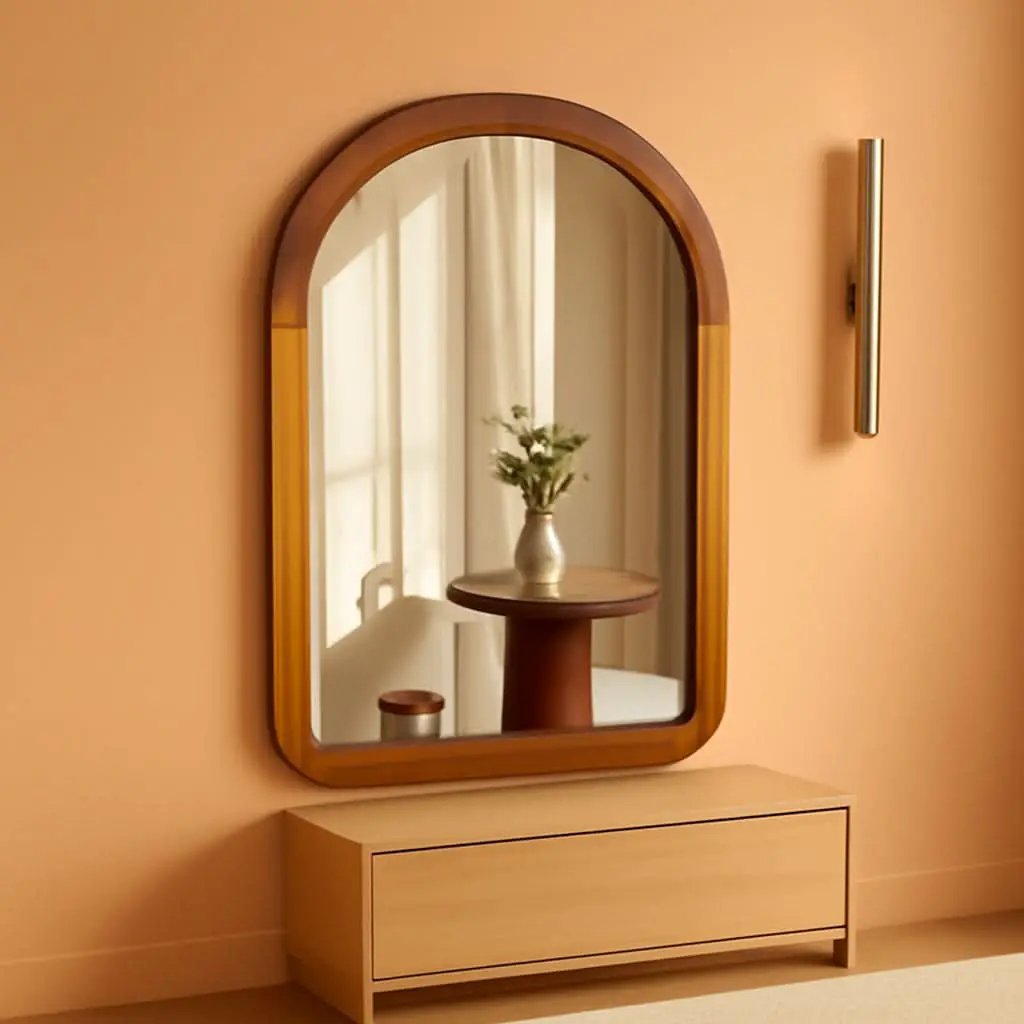Arched Mirror 24x36 Walnut Brown Wood Frame Wall Mounted from PriceLows™