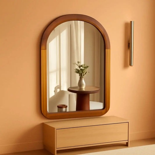 Arched Mirror 24x36 Walnut Brown Wood Frame Wall Mounted from PriceLows™