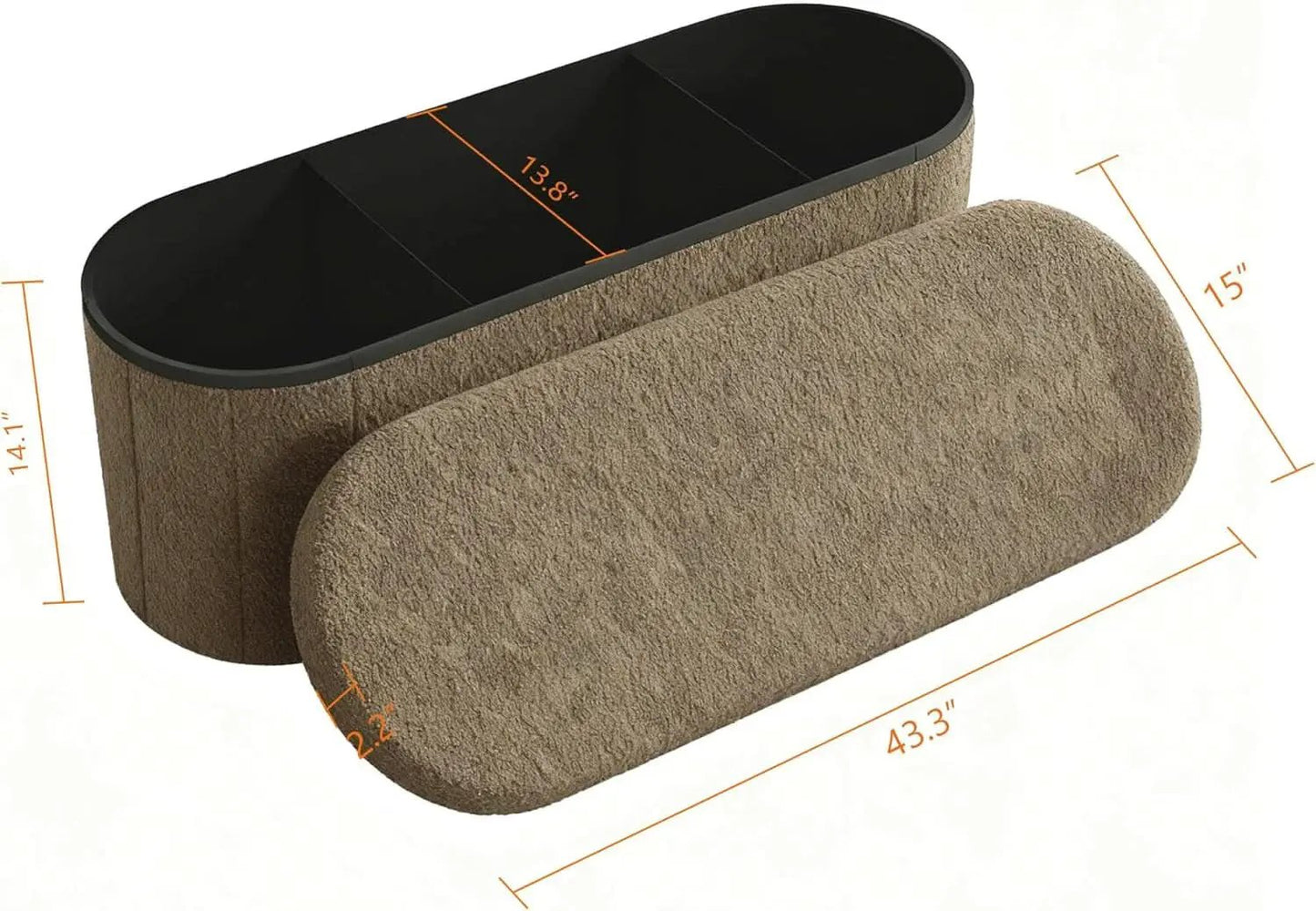 Brown 43 Inch Folding Storage Ottoman Sherpa Fabric from PriceLows™
