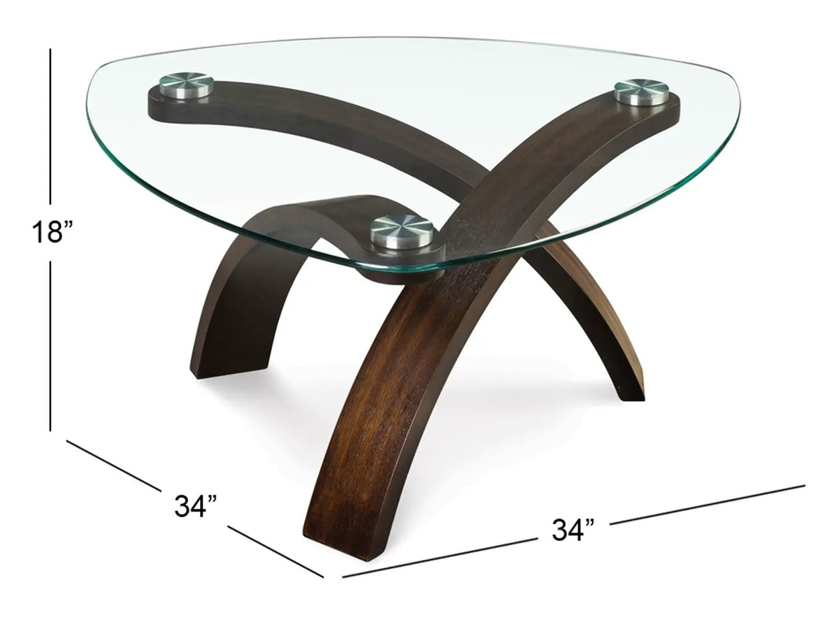 Allure End Table | Criss-Crossed Arched Base | Shaped Glass Top | Contemporary Urban Style