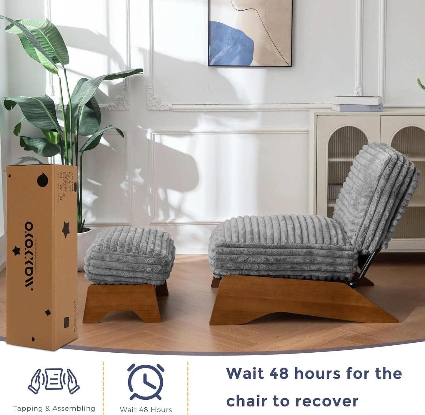 Grey Adjustable Accent Chair Featuring Plush Ottoman from PriceLows™