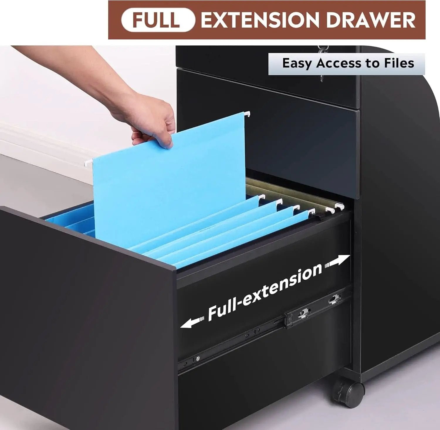3 Drawer Lockable File Cabinet Under Desk Rolling Black Fits Letter Legal A4 Folders from PriceLows™