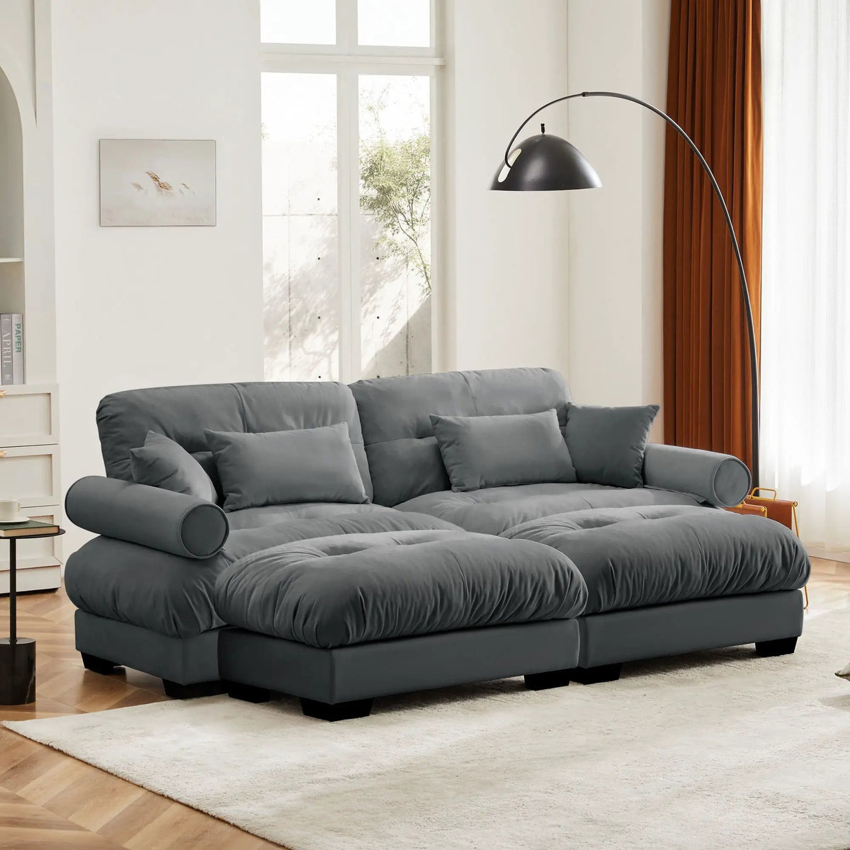 Modular Sectional Sofa | Deep Comfort Cushions | Vintage Fabric Ottoman