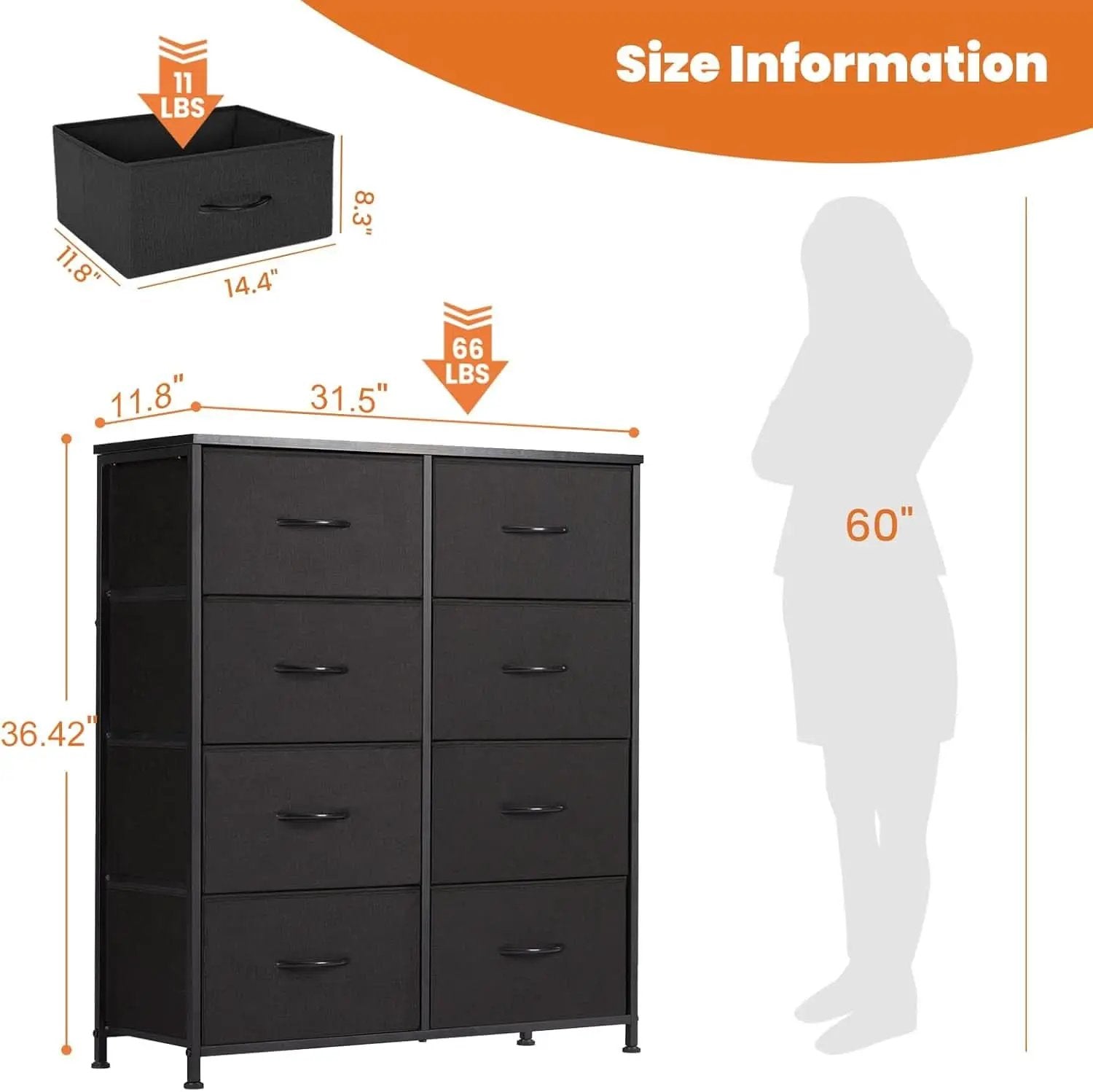 Eight Drawer HardwoodTop Dresser With Sturdy Frame from PriceLows™
