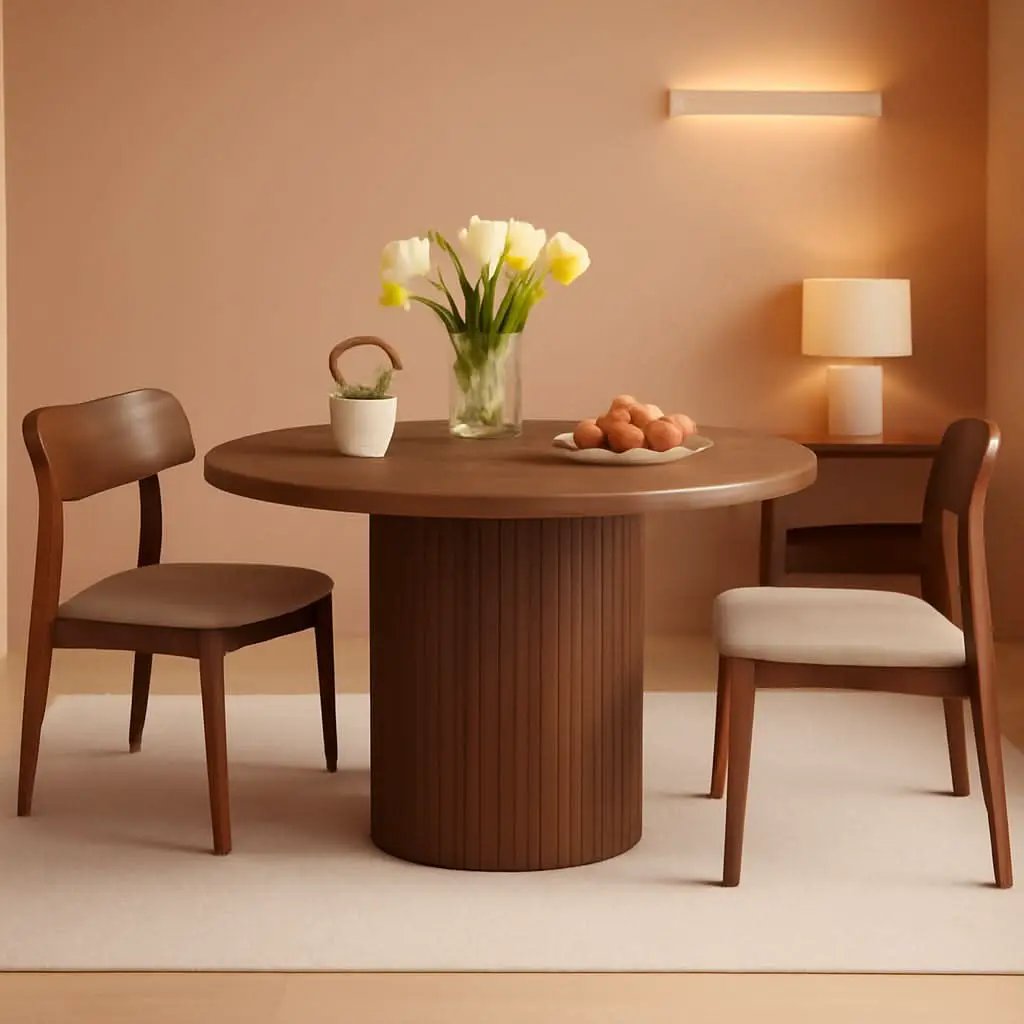 Round Dining Table For 4 Walnut 47 Inch Modern Farmhouse from PriceLows™