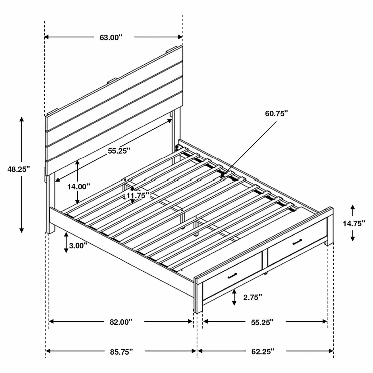 Brantford Wood Queen Storage Panel Bed Barrel | 63 x 85.75 x 48.5 in | Engineered Wood & Veneer | Oak