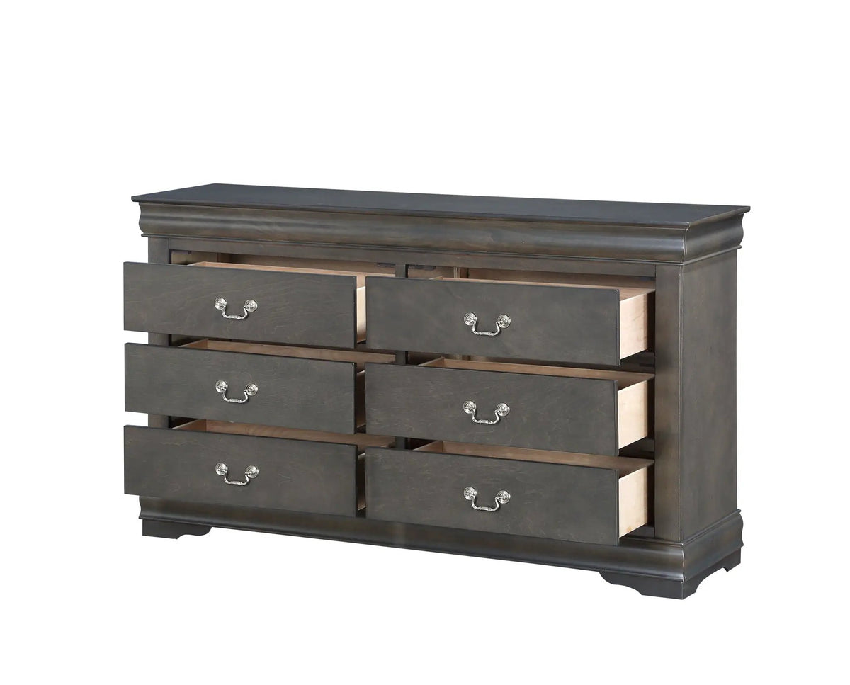 Louis Philippe Bedroom Dresser | Six Drawers | Sleek Design | 57 Inch Width