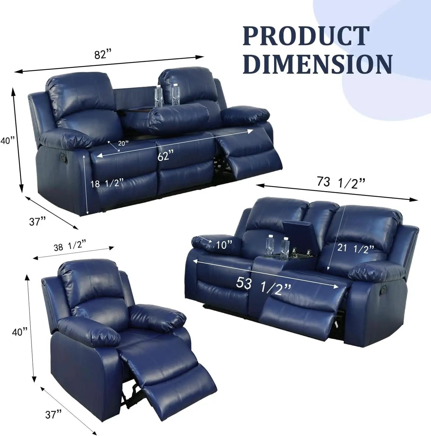 Manual Leather Recliner Sofa Set Blue Living Room Furniture from PriceLows™