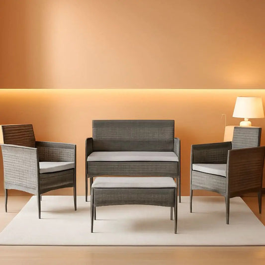 Grey 4 Piece Outdoor Patio Set With Glass Top Table from PriceLows™