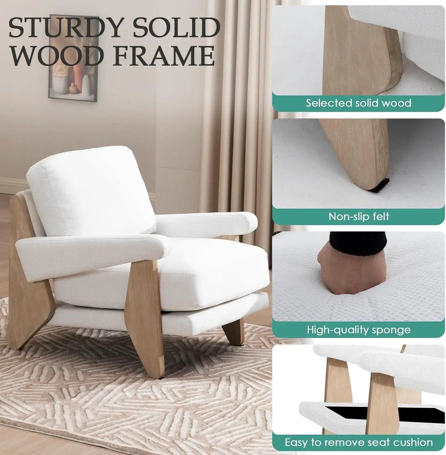 Ivory Chenille Accent Chair Solid Wood LivingRoomSet from PriceLows™