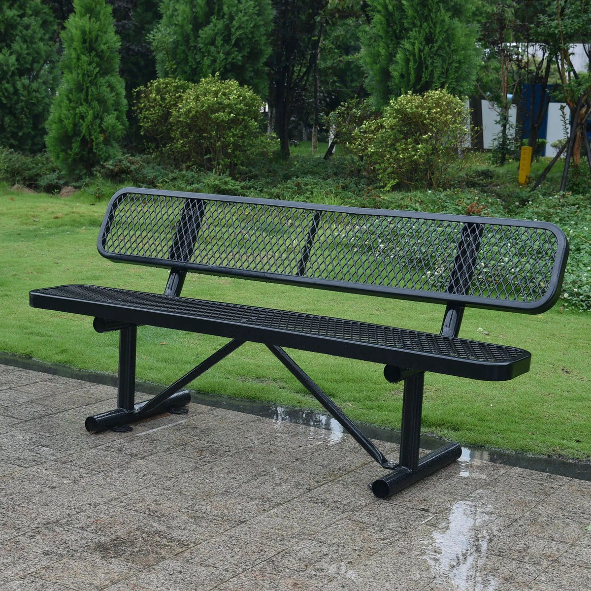 6' Outdoor Steel Bench With Backrest | 5 Pieces | Steel | Outdoor Living
