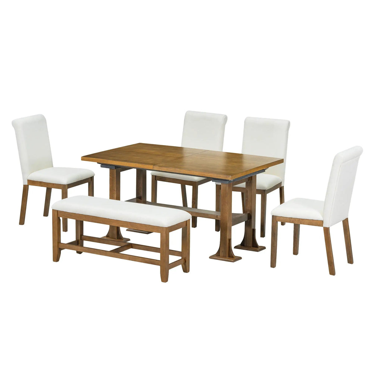 Farmhouse Dining Table Set | Solid Wood | Removable Leaf | 6 Piece