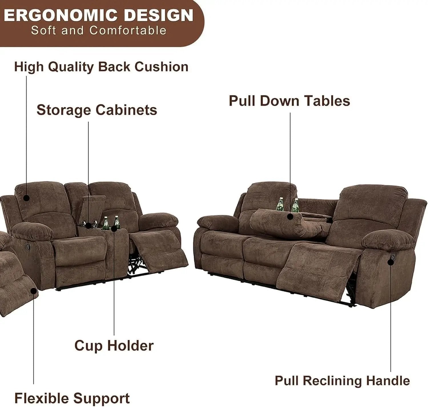 Corduroy Living Room Set Reclining Sofa Loveseat Taupe from PriceLows™