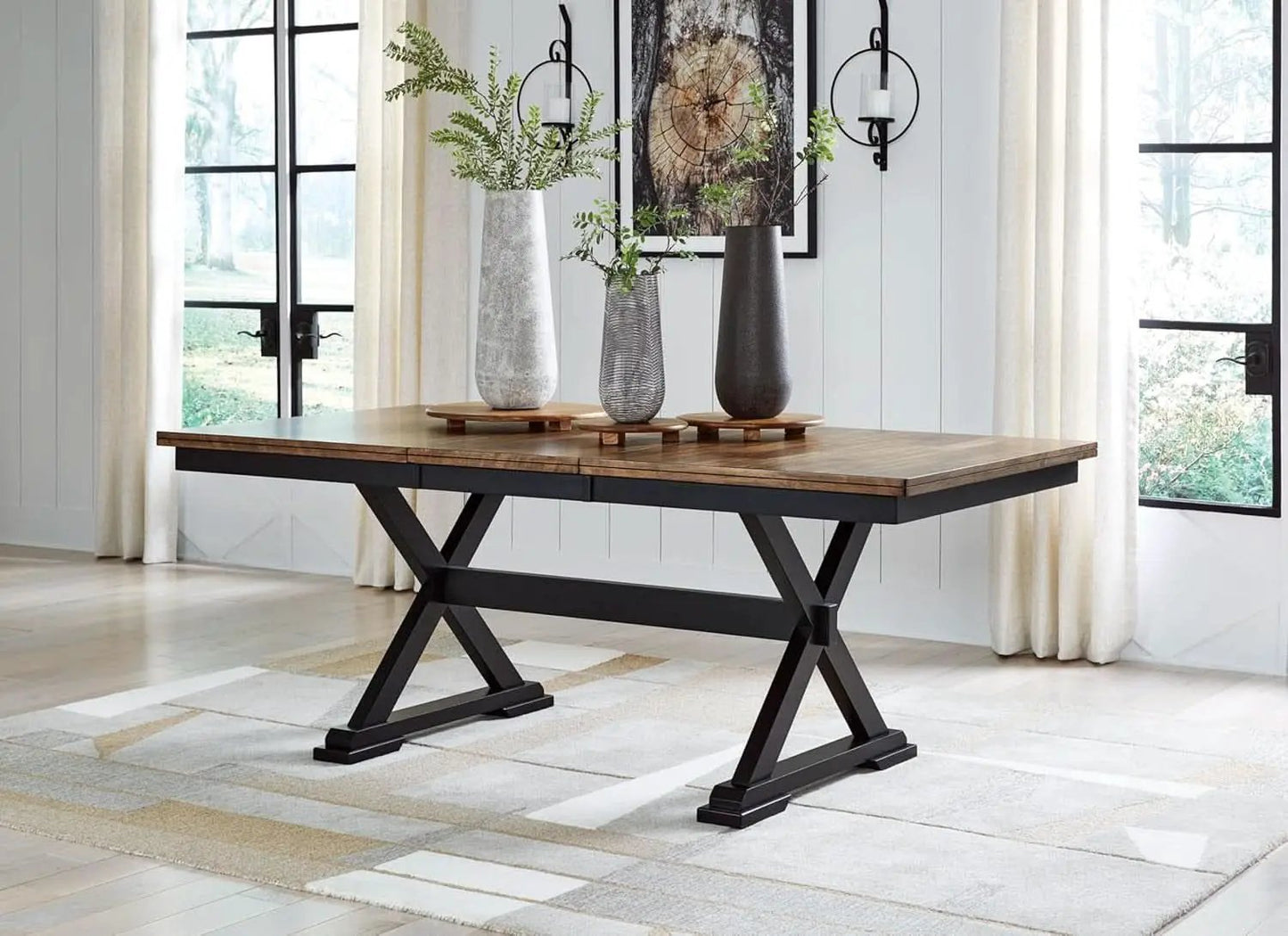 Farmhouse Dining Extension Table Butterfly Leaf 6-8 Seater Black And Dark Brown from PriceLows™