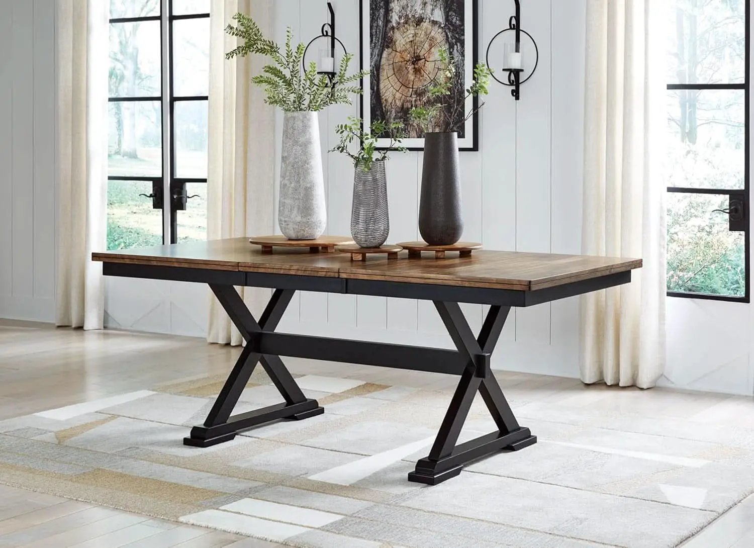 Farmhouse Dining Extension Table Butterfly Leaf 6-8 Seater Black And Dark Brown from PriceLows™