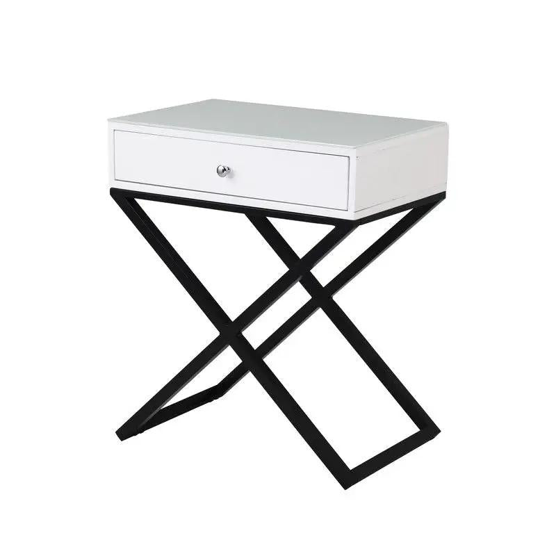 Koda End Side Table | Nightstand With Drawer | Cross Base | 26.5 Inch Height